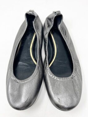 LANVIN PARIS PEWTER SILVER METALLIC ROUND TOE BALLET FLAT SHOES SZ 9